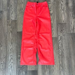 Red faux leather pants
